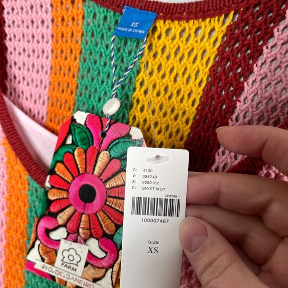 Farm Rio x Anthropologie Sleeveless Multicolor Stripe Crocet Midi Dress XS - Picture 4 of 13